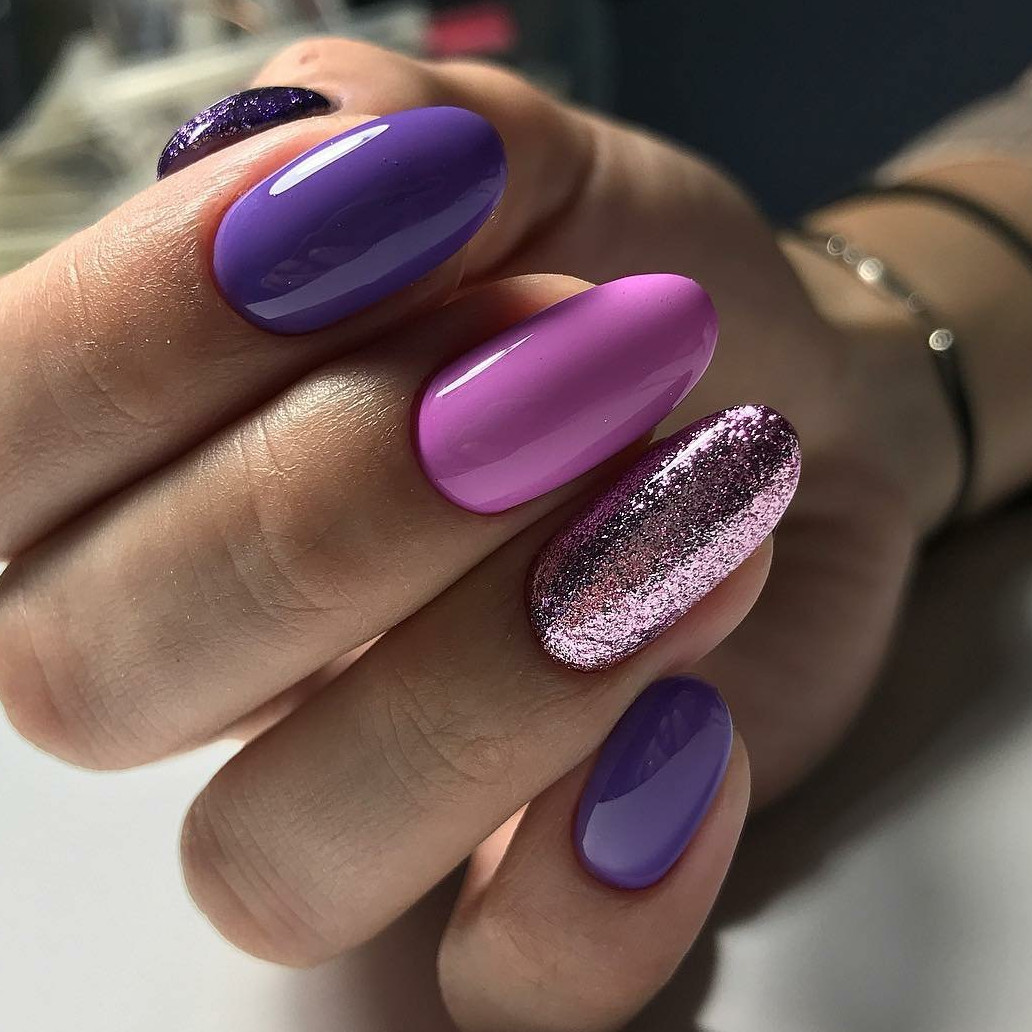 Дизайн Ногтей Фиолетового Цвета С Блестками