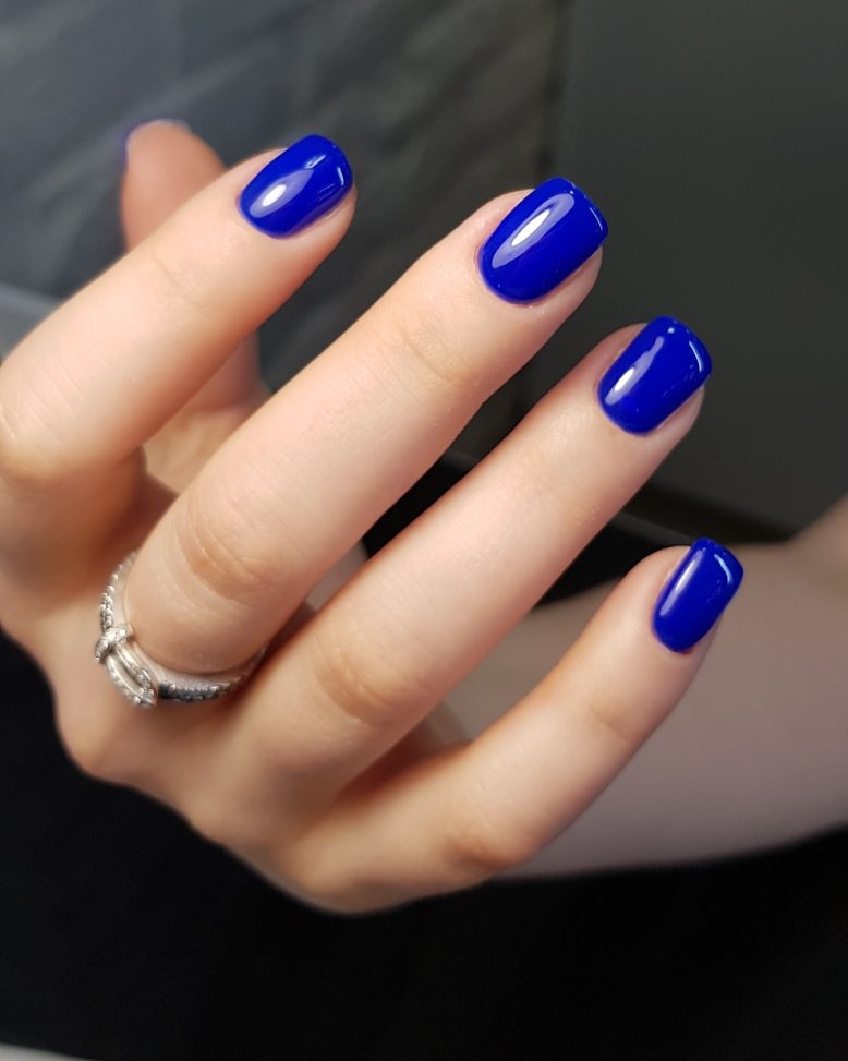 Синий Дизайн На Короткие Ногти Квадрат