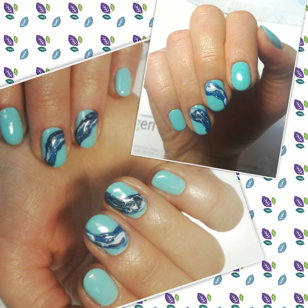 Маникюр с морским дизайном в голубом цвете на короткие ногти.